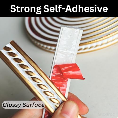 Peel and Stick Molding Trim Self Adhesive Flexible Wall Trim Crown Molding 3D Strip for Tile Wood Wall Panels Picture Mirror Frame Border Edge Corner Ceiling Wallpaper Decor (White Gold, 200in) - Image 4