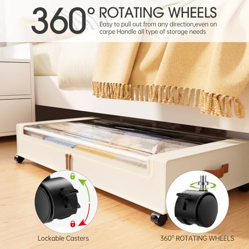 Yecaye Under Bed Storage with Wheels 2 Pack, 70L Larger Capacity Under Bed Storage Containers, Underbed Shoe Storage Organizer, Rolling Under Bed Metal Drawers for Clothes, Blankets(35.5 x 17 x 6.7in) - Image 3