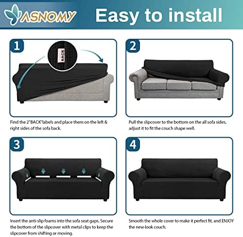 Asnomy Stretch Couch Covers for Sofa Washable, 3 Cushion Couch,Black - Image 4