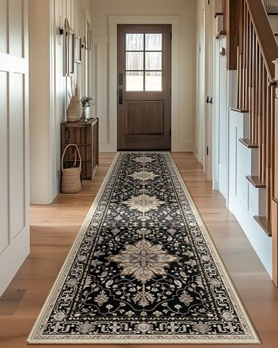 RELEANY Washable Area Rug, Runner 2'x10', Black/Neutral - Image 4