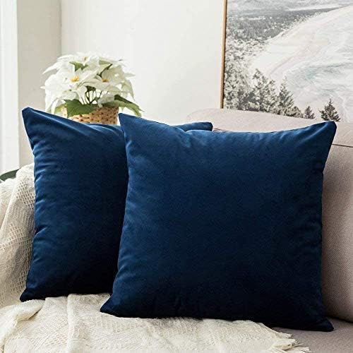 MIULEE Velvet Throw Pillow Covers 12x12 Inch Pack of 2 Dark Blue by MIULEE
