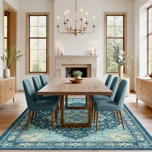 AMADA HOMEFURNISHING 5x7 Area Rug for Living Room, Vintage Washable Area Rug Low-Pile & Non-Slip Carpet for Bedroom Dining Room Nursery Home Office, Teal Blue - Image 2