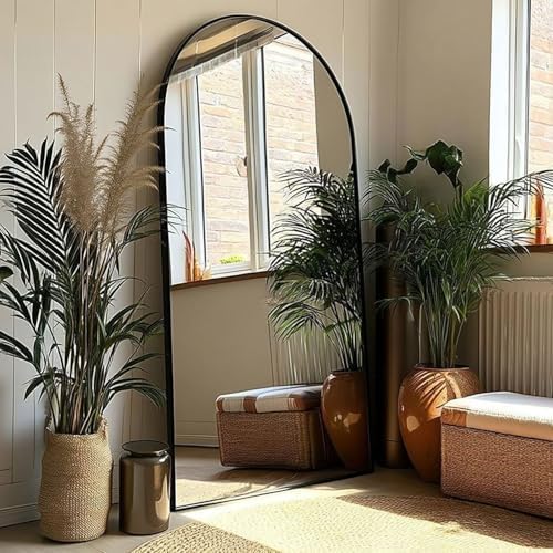 KOMCOTE 71x28 Inch Arched Floor Mirror - Full Length Black Standing Mirror for Bedroom, Living Room, Dressing - Tall Leaner Mirror with Arch Design, Wall or Free-Standing Decor by KOMCOTE
