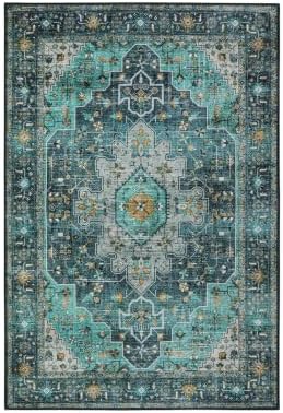 Moynesa Ultra-Thin Washable Area Rug - 2x3 Teal Small Entryway Rug Front Indoor Doormat, Boho Non-Slip Stain Resistance Low Pile Accent Carpet for Kitchen Bathroom Home Laundry Room Hall Decor - Image 6