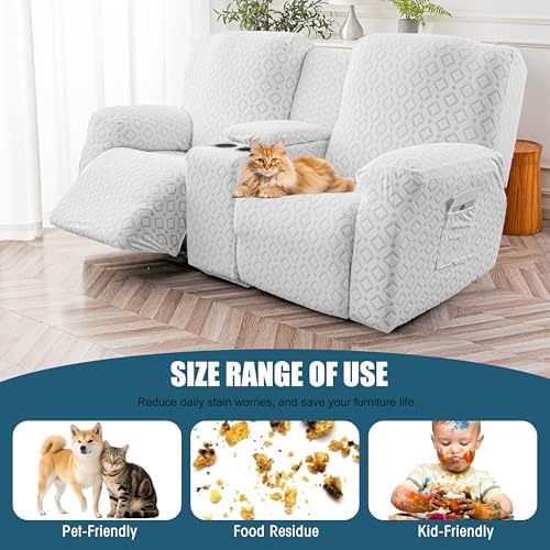Genina Waterproof Recliner Loveseat Cover,2 Seat with Console,Ivory White - Image 6