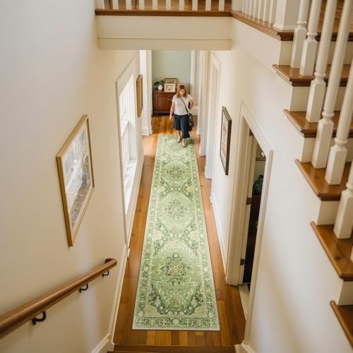 RELEANY Washable Area Rug, Runner 2'x10', Green/Yellow - Image 2