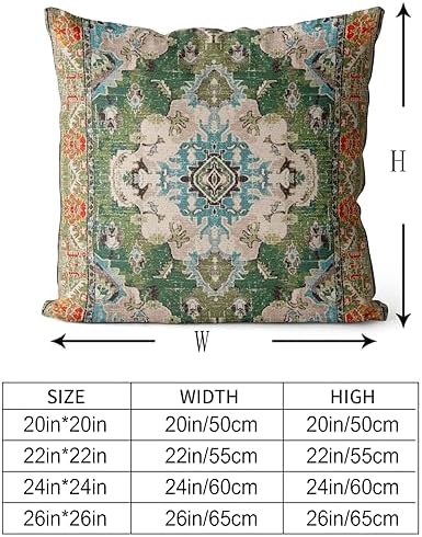 Snycler Boho Throw Pillow Covers 26x26 inch Set of 2 Boho Rug Carpet Double Sided Pattern Cotton Soft Pillow Case Cushion Cover Pillowcase for Couch Sofa Bed Decorative (Green) - Image 3