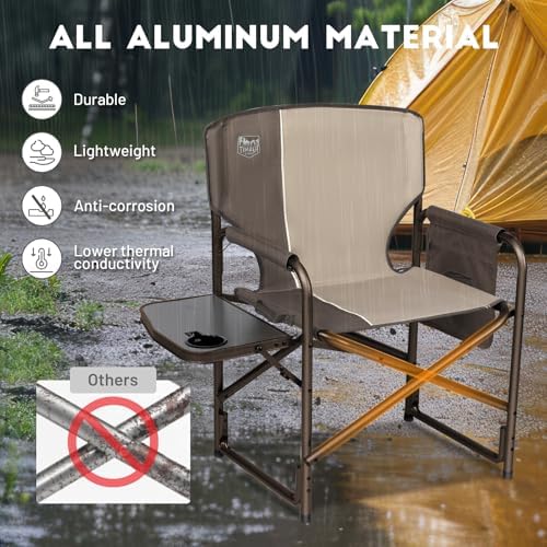 TIMBER RIDGE Aluminum Oversized Camping Chair, Lightweight Portable Directors Chair with Side Table Detachable Side Pocket for Outdoor Camping, Lawn, Picnic, Support 400lbs Tan 2 Pack - Image 4