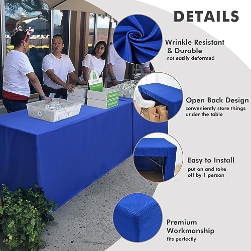 Nasitos 2 Pack Royal Blue 8ft Tablecloth Fitted-Open Back Folding Table Cover Washable and Wrinkle Resistant Rectangular Table Cloth for Trade Show, Book Fair, Career Fair, Convention, Events - Image 3