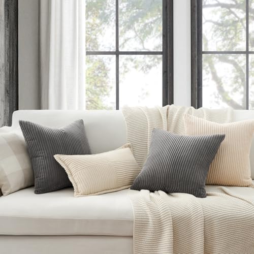 Topfinel Dark Grey Throw Pillow Covers Set of 4,Soft Velvet Modern Double-Sided Designs,Decorative Cushion CasesMix and Match for Home Decor, Pillow Inserts Not Included (20x20 inch) - Image 2
