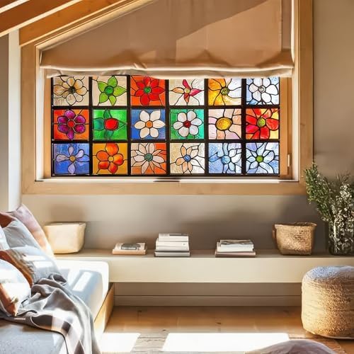 BlissYard Rainbow Flower Stained Glass Window Cling 39.3x17.7 Inch PVC - Image 2