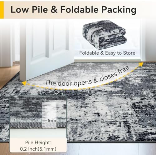 RELEANY Washable 2'x3' Abstract Area Rug for Living Room Black White - Image 5