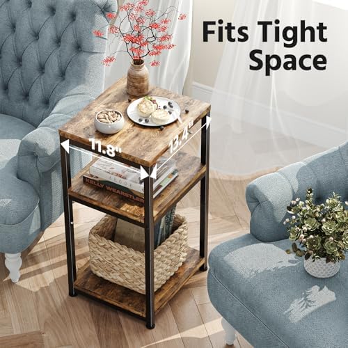 Simple Trending Side Table, End Table Night Stand, 3 Tiers Shelf for Living Room, Rustic Brown - Image 4