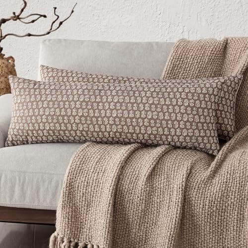 Foindtower Long Floral Print Lumbar Throw Pillow Covers 14×36 Inch,Brown by Foindtower