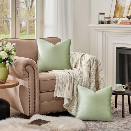 GIGIZAZA Sage Green Velvet Throw Pillow Covers 18x18 Pack of 2 - Image 3