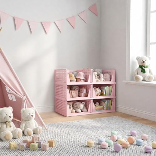 Pink Girl Closet Organizers and Storage Stackable Plastic Drawer Basket for Clothing Stackable Storage Bins Shelf Storage Container for RV Closet Wardrobe Bedroom Bathroom Playroom 6 Pack - Image 5