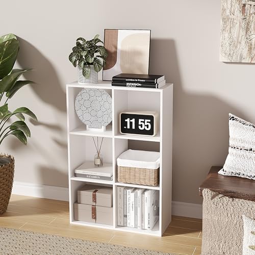 6-Cube Storage Organizer,DIY Open Back Bookshelf,High Hardness Wood Cubby Bookcase for Home Office Bedroom Living Room,Tall Shelf for Books Toys Vinyl Records (White, 6-Cube) - Image 2