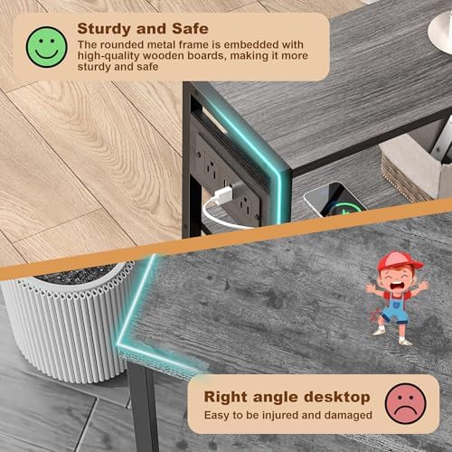 Small Narrow Side Table with Charging Station, Skinny End Table for Small Spaces, Slim Nightstand with Outlets, Sofa Bedside Table in Living Room, Bedroom, Study, Kitchen and Balcony(Grey) - Image 6
