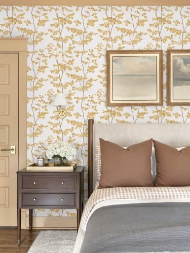 Ismoon Yellow Forest Peel Stick Wallpaper for Modern Bedroom 17.3x78.7in | Renter Friendly Viny Wallpaper Tree Leaf Contact Paper Removable Self Adhesive Waterproof Textured - Image 3