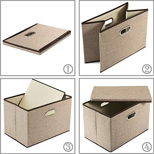 PRANDOM Large Collapsible Storage Baskets with Lids [5-Pack] Jute Fabric Foldable Storage Bins Boxes Organizer Containers Cube with Cover for Home Bedroom Closet Office Nursery (17.7x11.8x11.8) - Image 5
