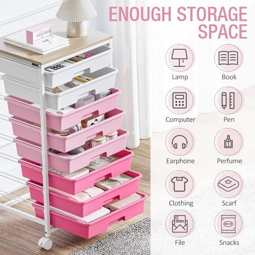 TOOLF Rolling Storage Cart with 8 Drawers,Rose Pink - Image 5