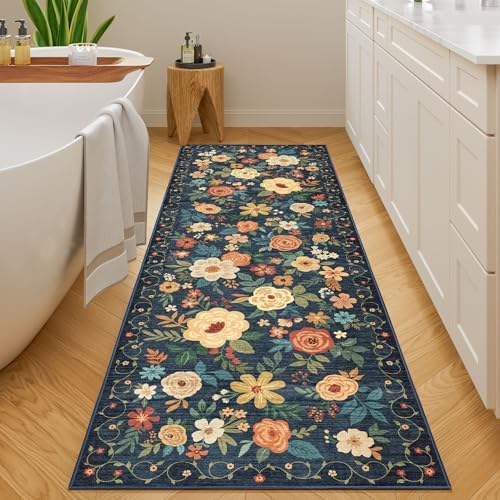 DUKINO 2.6x8 Runner Rug, Washable Runner Rug for Hallway Non Slip Navy Blue - Image 4