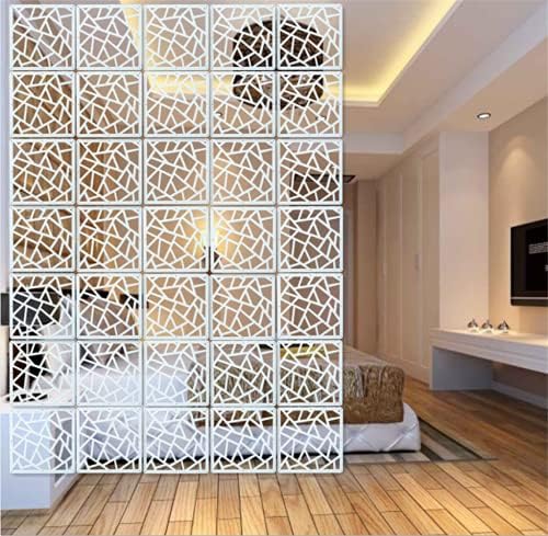 White Hanging Room Divider,12 Pieces Wood-Plastic DIY Panel Screens Partition Wall Dividers Room Decoration with All Accessories 11.4x11.4 Inch by BMIDRUT