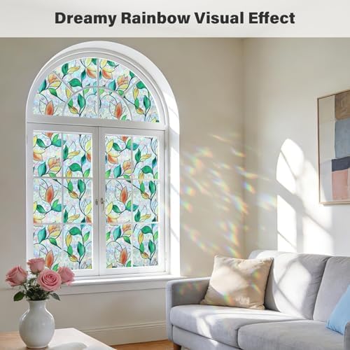 Finnez Window Privacy Film, Stained Glass Rainbow, Leaf, 23.6" x 157.4" - Image 2