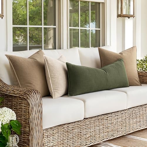 MIULEE Decorative Linen Lumbar Pillow Cover 14x36 Inch Dark Olive Green - Image 6