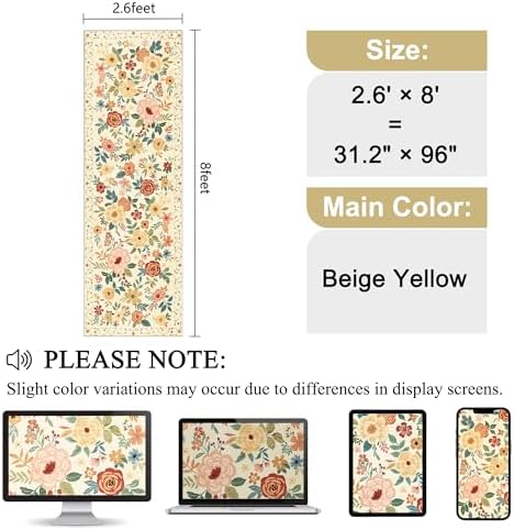 DUKINO 2.6x8 Hallway Runner Rug, Washable Runner Rug Non Slip, Beige Yellow - Image 2