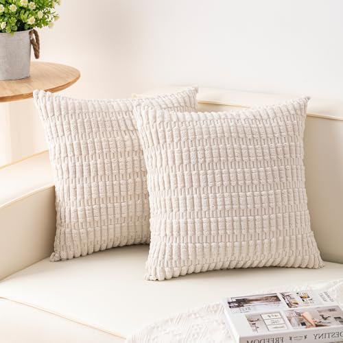 Pack of 2 Corduroy Decorative Throw Pillow Covers 16x16 Inch, Cream White by Unknown