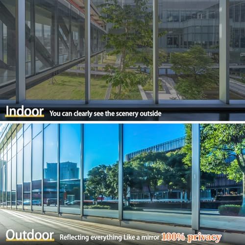 Bloss One Way Privacy Window Film Privacy Film for Glass Windows One Way Mirror Window Film for House Window Tint Heat Blocking Anti UV Reflective Windows Films for Home/Office,35.4" x 118"Silver - Image 4