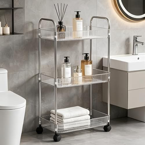 Sooyee Clear 3-Tier Plastic Rolling Utility Cart with Wheels - Image 3