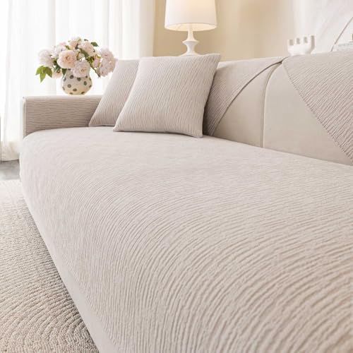Soft Waterproof Chenille Cover Washable, Non Slip Sectional Sofa Covers for 3 Cushion Couch Sofa L Sharped Sofa Slipcover for Pets, Furniture Protector (1 PCS 36"x82" Coffee) by Aucrovee