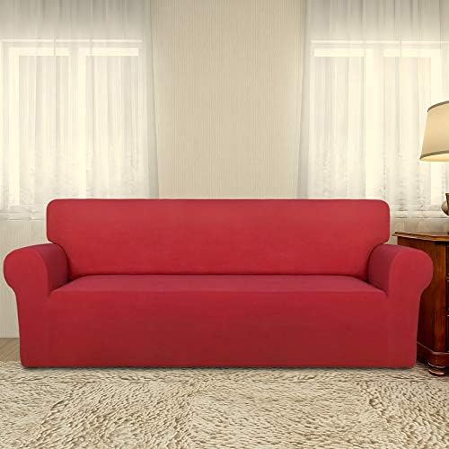 PureFit Stretch Oversized Couch Covers Fleece Sofa Slipcovers Red - Image 2