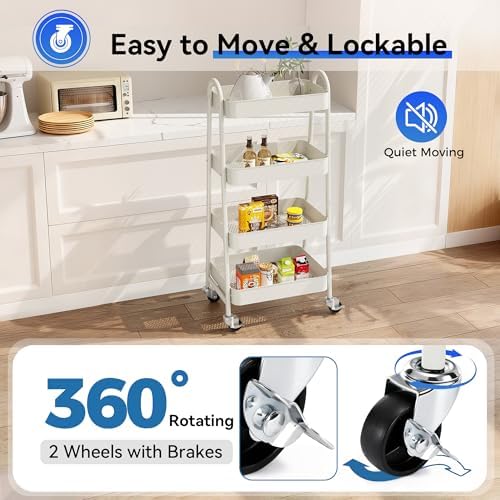 OLIXIS Metal 4 Tiers Rolling Storage Utility Cart with Lockable Wheels - Image 3