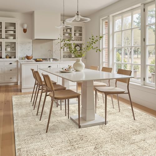 Soalmost 5x7 Area Rugs Light Brown Washable Trendy Faded Style Floral Rugs - Image 4