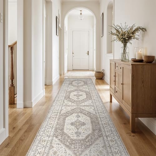 3x10 Runner Rug Washable Vintage: Non Slip Hallway Runners Brown/Beige - Image 2