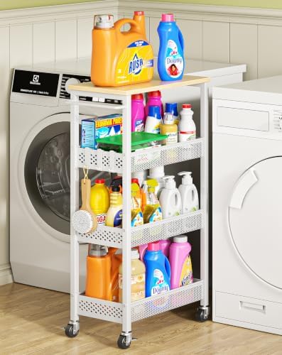 OKZEST 4-Tier Slim Rolling Storage Cart for Laundry Room, Bathroom, Kitchen by OKZEST