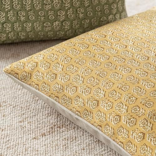 Foindtower Decorative Floral Print Throw Pillow Covers 22×22 Light Yellow - Image 3