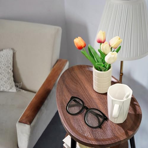 Side Table Small End Table, Oval Round Wood Sofa Table, 2 Tier Accent Table Nightstand Bedside Table with Metal Frame for Living Room, Bedroom, Small Spaces (Rustic Brown) - Image 5