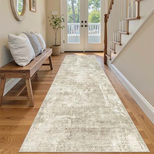 Soalmost Runner Rug 2'6"x8' Kitchen Hallway Runners Abstract Beige/Gray by Soalmost