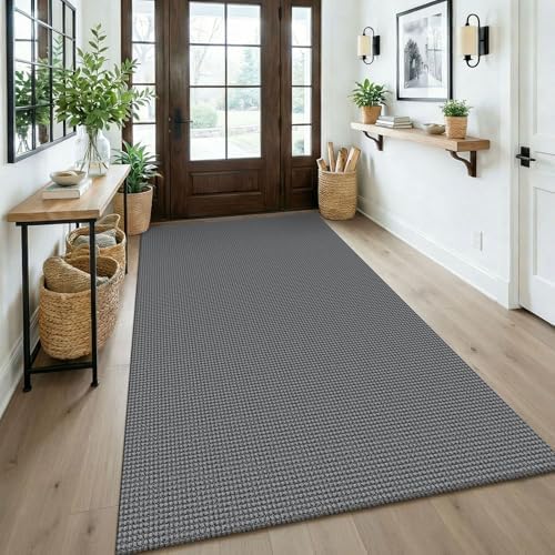 KOZYFLY Washable 4x6 Entry Woven Area Rug, Braided Throw Rugs for Entryway, Non Slip Door Mat Indoor Entrance, Front Porch Carpet for Foyer, Kitchen, Bedroom, Living Room, Grey/Dark Grey by KOZYFLY