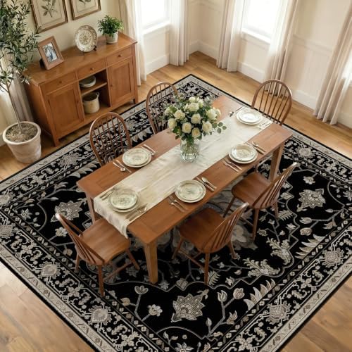 RELEANY Washable Area Rug, Square 10'x10', Black/Neutral - Image 3