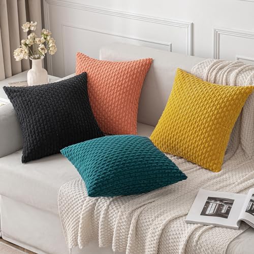 MIULEE Decorative Throw Pillow Covers 18x18 Yellow Textured Corduroy - Image 4