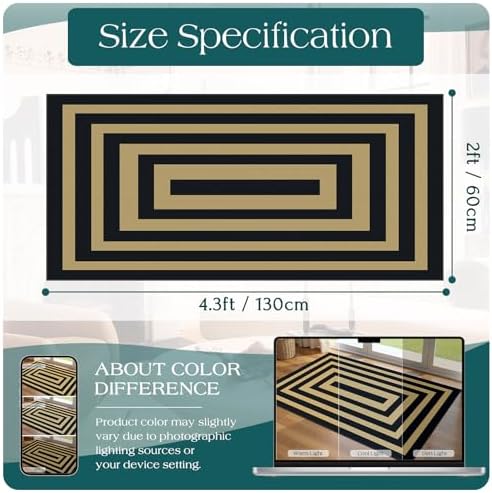Front Door Mat Indoor Entrance - 2x4.3 Modern Black Tan Striped Rug - Image 2