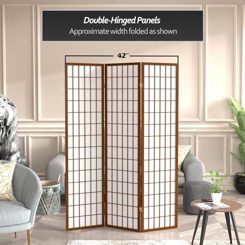 Red Lantern 6 ft. Tall Window Pane Shoji Screen - Walnut - 3 Panels - Image 5
