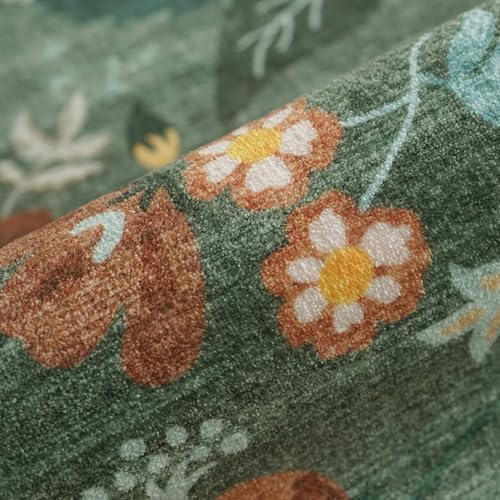 Washable 2x6 Runner Rug for Entryway: Hallway Kitchen Easy-Clean Carpet with Non-Slip Backing Stain-Resistant Low Pile Floor Mat – Perfect for High-Traffic Areas with Pets (2x6 Floral/Green) - Image 5