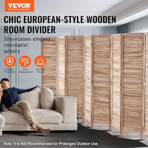 VEVOR Wood Room Divider, 8 Panel Wood Folding Privacy Screen, 66.9 Inches Tall Indoor Louvered Partition Divider, Portable Decoration Screen, for Room Separation, Home, Office, Restaurant & Bedroom - Image 2