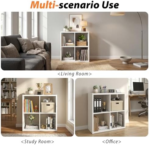 WannabeMyself【2026 Wooden Thick Frame】 4 Cube Storage Organizer with Anti-Tipping Kits, Reversible Open Back Book Shelf,Bookcase for Living Room,Bedroom,Entrance Hall,Office,11.6×24.6×24.7,White - Image 5